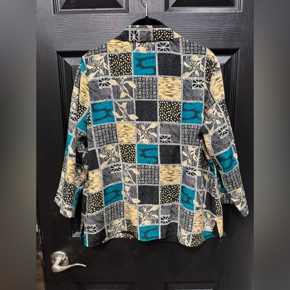 Notations Black and Blue Blouse with Patchwork Design - Picture 4 of 4